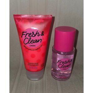 VICTORIA SECRET PINK Fresh & Clean Travel Set  Scented Lotion + Mist 2.5 oz each